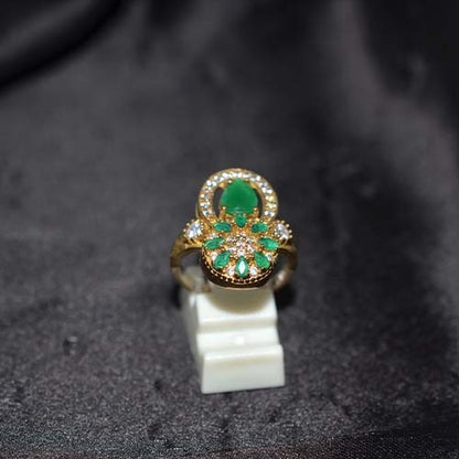 6 Carat Gold Plated Green Onyx Dual Motif Ring