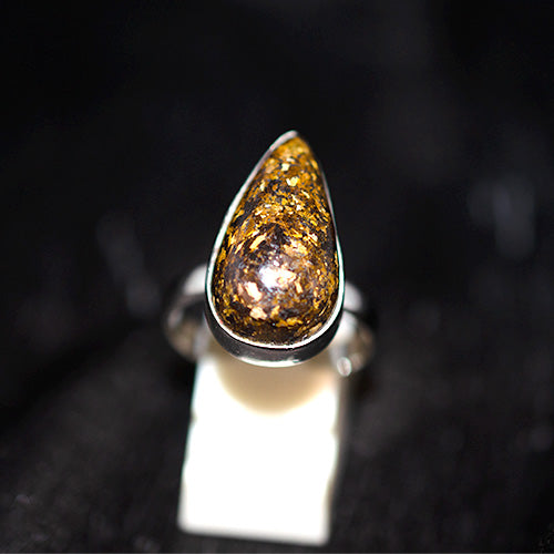925 Sterling Silver Teardrop Bronzite Ring
