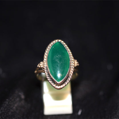 925 Sterling Silver Green Onyx Marquise Ring with Rope Detail