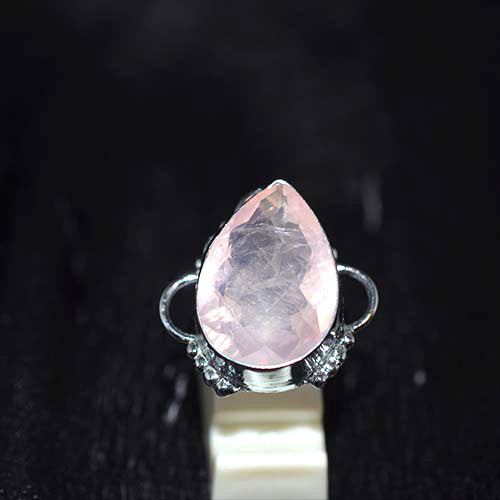 925 Sterling Silver Faceted Rose Quartz Teardrop Ring