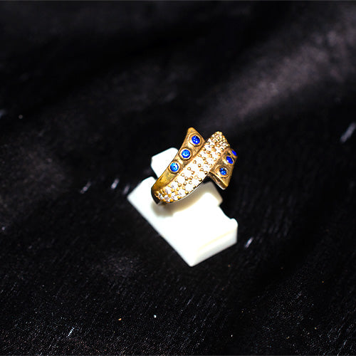 6 Carat Gold Plated Turkish Blue Cubic Zirconia Crossover Ring