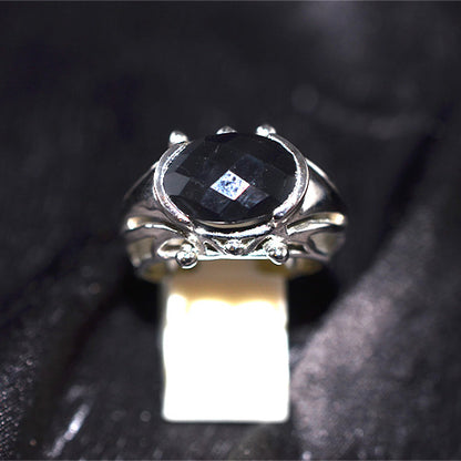 925 Sterling Silver Oval Black Onyx Ornate Scrollwork Ring