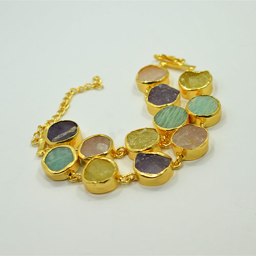 6 Carat Gold Plated Multicolor Gemstone Double Row Bracelet