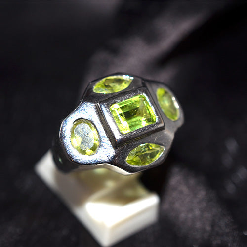 925 Sterling Silver Geometric Multi-Cut Peridot Ring