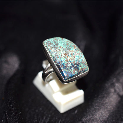 925 Sterling Silver Azurite Malachite Rectangular Ring