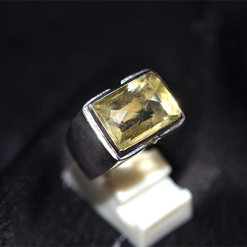 925 Sterling Silver Emerald Cut Lemon Quartz Bold Band Ring