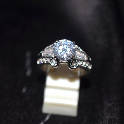 925 Sterling Silver Black Rhodium Round and Baguette Cubic Zirconia Scroll Ring