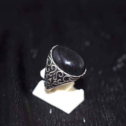 925 Sterling Silver Black Onyx Scrollwork Ring
