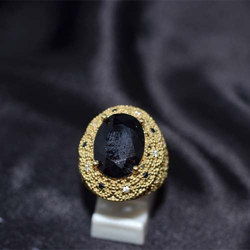 6 Carat Gold Plated Black Onyx Cocktail Ring