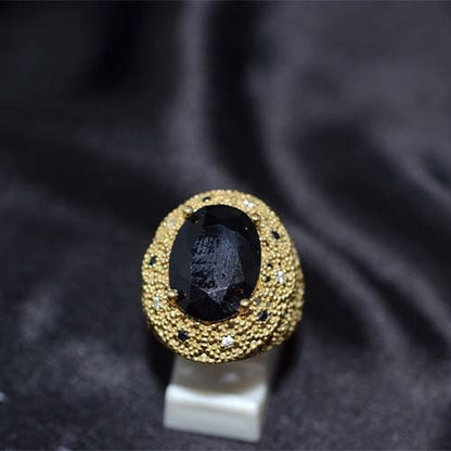 6 Carat Gold Plated Black Onyx Cocktail Ring
