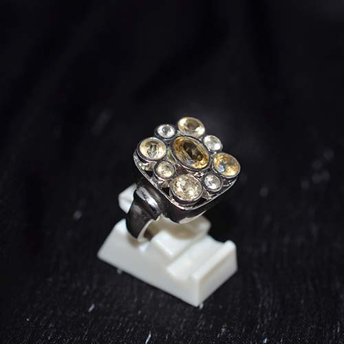 925 Sterling Silver Yellow Citrine Oval Cluster Design Ring