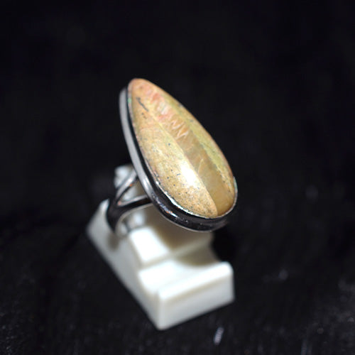 925 Sterling Silver Banded Picture Jasper Marquise Ring