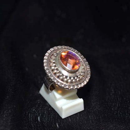 925 Sterling Silver Citrine Oval Ring with Rope Pattern Halo