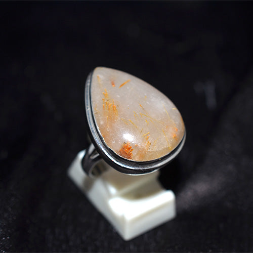 925 Sterling Silver Teardrop Golden Rutilated Quartz Ring