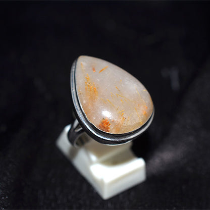 925 Sterling Silver Teardrop Golden Rutilated Quartz Ring