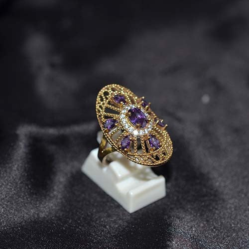 6 Carat Gold Plated Amethyst Oval Filigree Ring