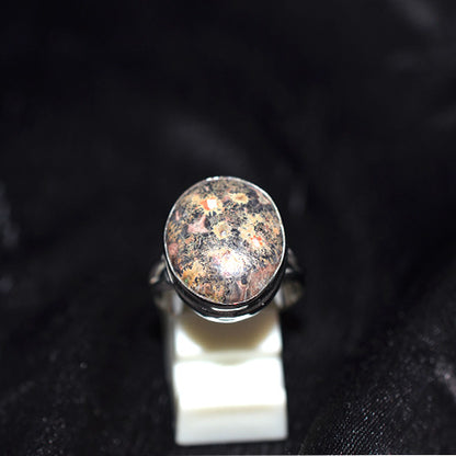 925 Sterling Silver Poppy Jasper Oval Ring