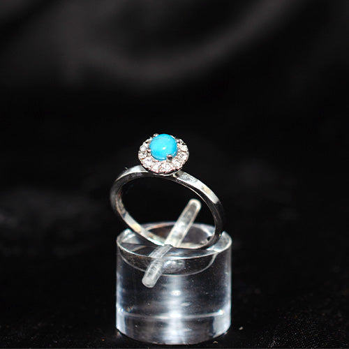 925 Sterling Silver Turquoise Halo Ring