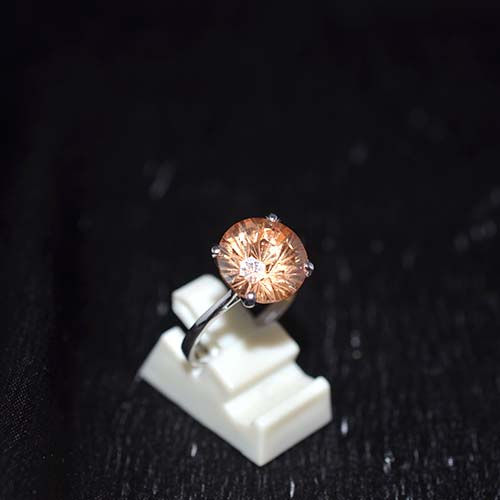 925 Sterling Silver Champagne Crystal Solitaire Ring