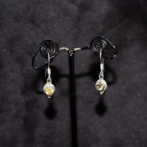 925 Sterling Silver Yellow Citrine Round Drop Earrings
