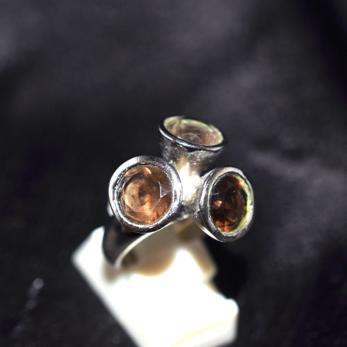 925 Sterling Silver Smoky Quartz Trinity Cluster Ring