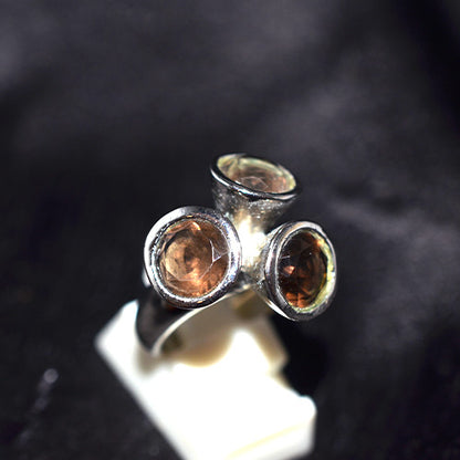 925 Sterling Silver Smoky Quartz Trinity Cluster Ring
