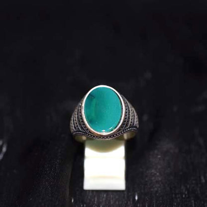 925 Sterling Silver Green Agate Beaded Band Ring